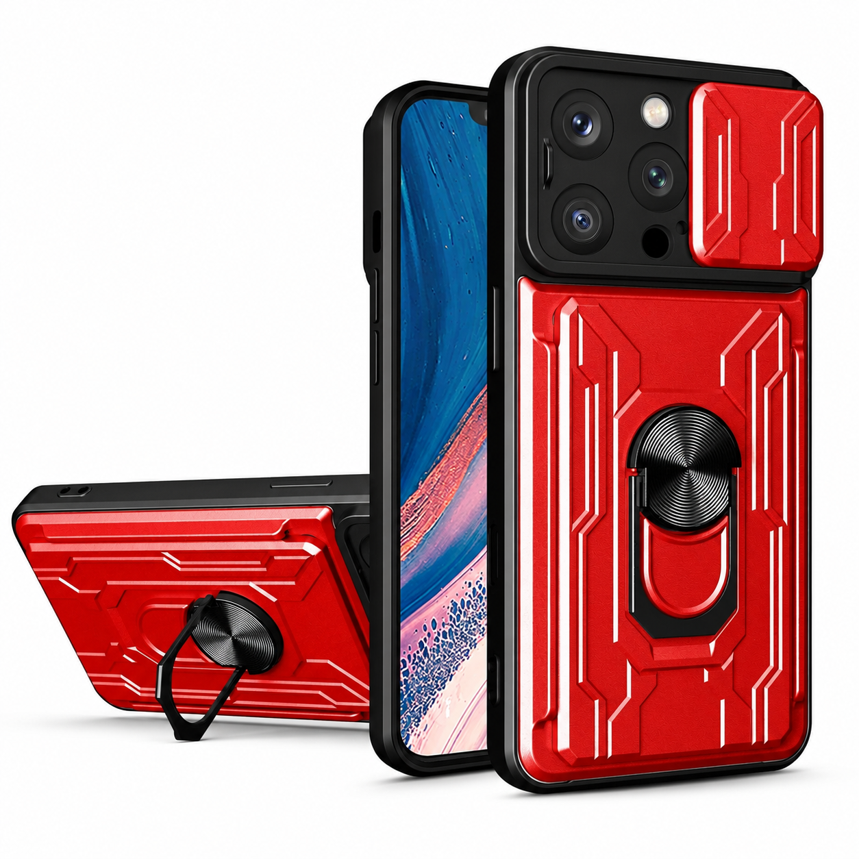 Premium iPhone Case Rugged Armor Cover Shockproof Dual Layer Card Holder 360 Ring Stand Magnetic Mount Full Edge Protection Protective Cover