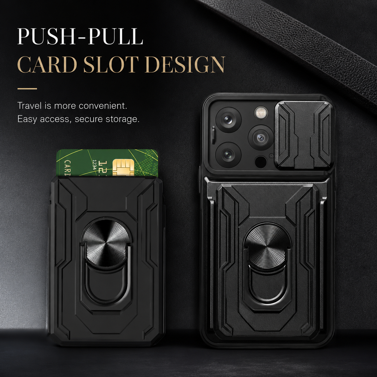 Premium iPhone Case Rugged Armor Cover Shockproof Dual Layer Card Holder 360 Ring Stand Magnetic Mount Full Edge Protection Protective Cover
