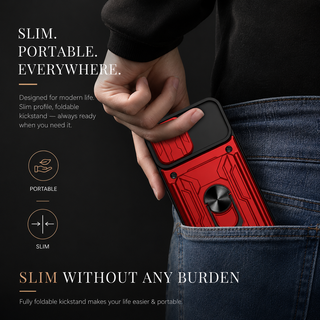 Premium iPhone Case Rugged Armor Cover Shockproof Dual Layer Card Holder 360 Ring Stand Magnetic Mount Full Edge Protection Protective Cover