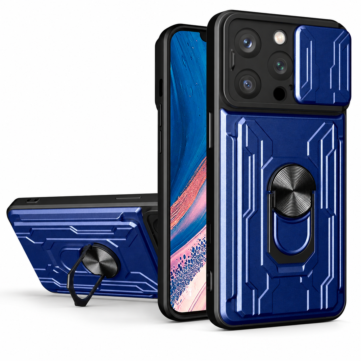 Premium iPhone Case Rugged Armor Cover Shockproof Dual Layer Card Holder 360 Ring Stand Magnetic Mount Full Edge Protection Protective Cover