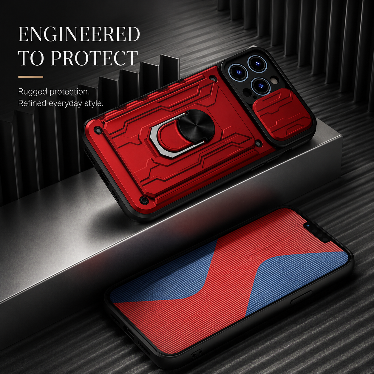 Premium iPhone Case Rugged Armor Cover Shockproof Dual Layer Card Holder 360 Ring Stand Magnetic Mount Full Edge Protection Protective Cover