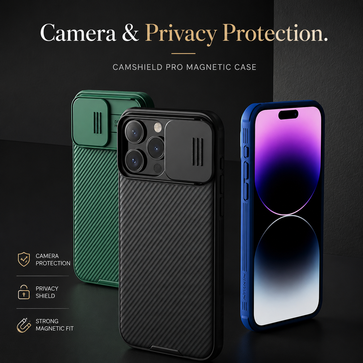 Premium iPhone Case Rugged CamShield Magnetic Protective Cover Sliding Camera Lens Protection Shockproof TPU PC Dual Layer Anti Scratch Full Edge Defense