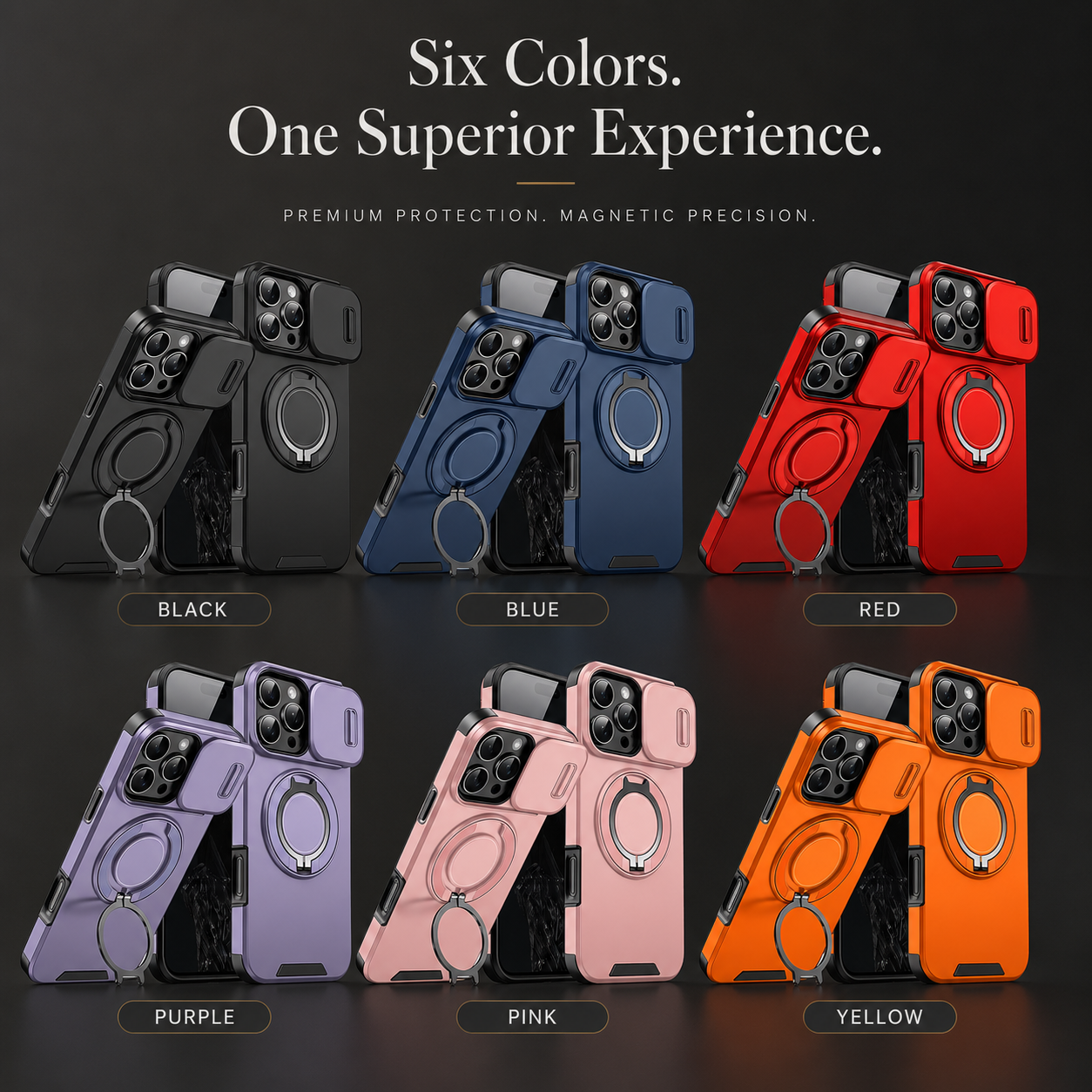 Premium iPhone Case Rugged Magnetic Armor Cover Slide Camera Protection Dual Layer Shockproof PC TPU Anti Fingerprint Non Slip Full Coverage