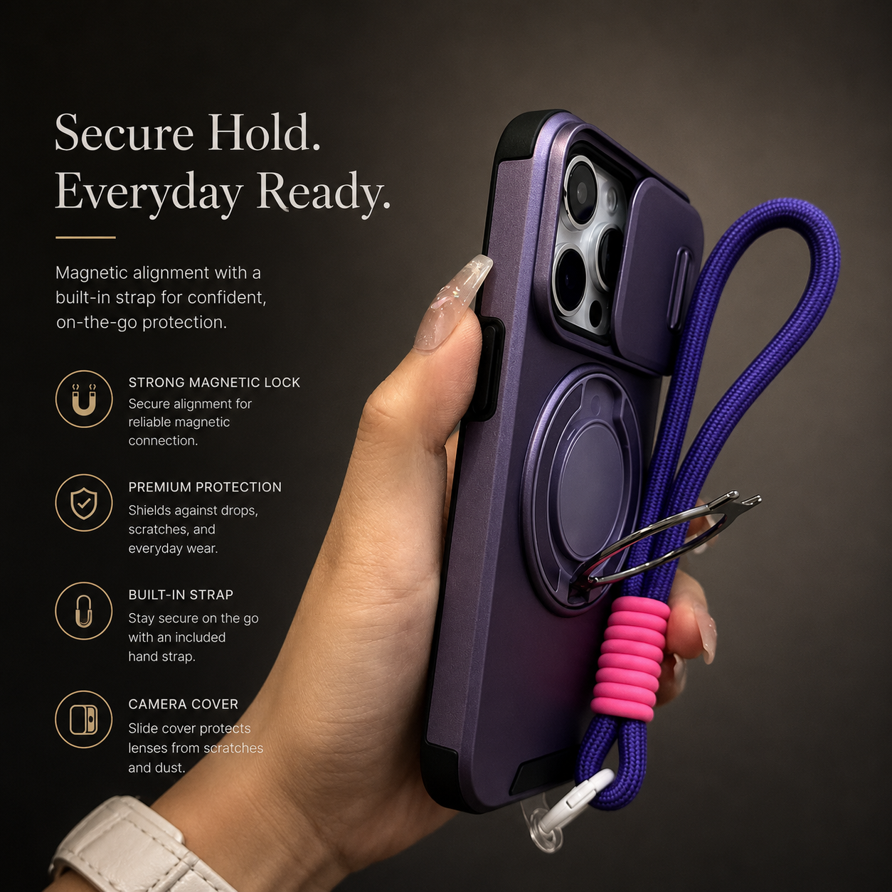 Premium iPhone Case Rugged Magnetic Armor Cover Slide Camera Protection Dual Layer Shockproof PC TPU Anti Fingerprint Non Slip Full Coverage