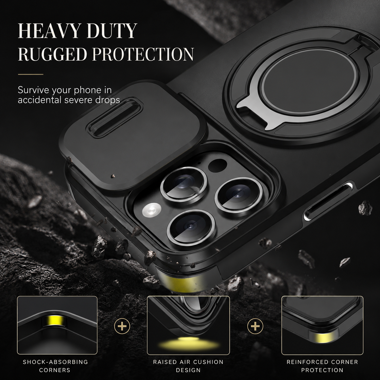 Premium iPhone Case Rugged Magnetic Armor Cover Slide Camera Protection Dual Layer Shockproof PC TPU Anti Fingerprint Non Slip Full Coverage
