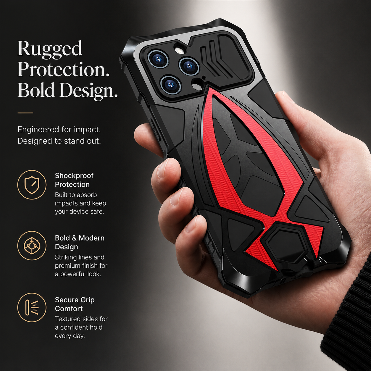 Premium iPhone Case Rugged Metal Frame Armor Protective Cover Camera Lens Protection Shockproof Heavy Duty Anti Scratch Dustproof Full Edge Defense