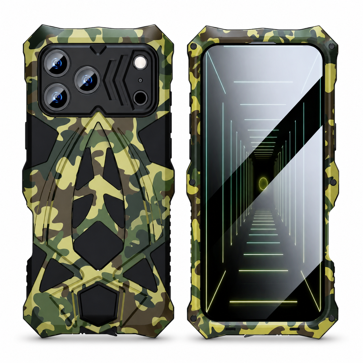 Premium iPhone Case Rugged Metal Frame Armor Protective Cover Camera Lens Protection Shockproof Heavy Duty Anti Scratch Dustproof Full Edge Defense