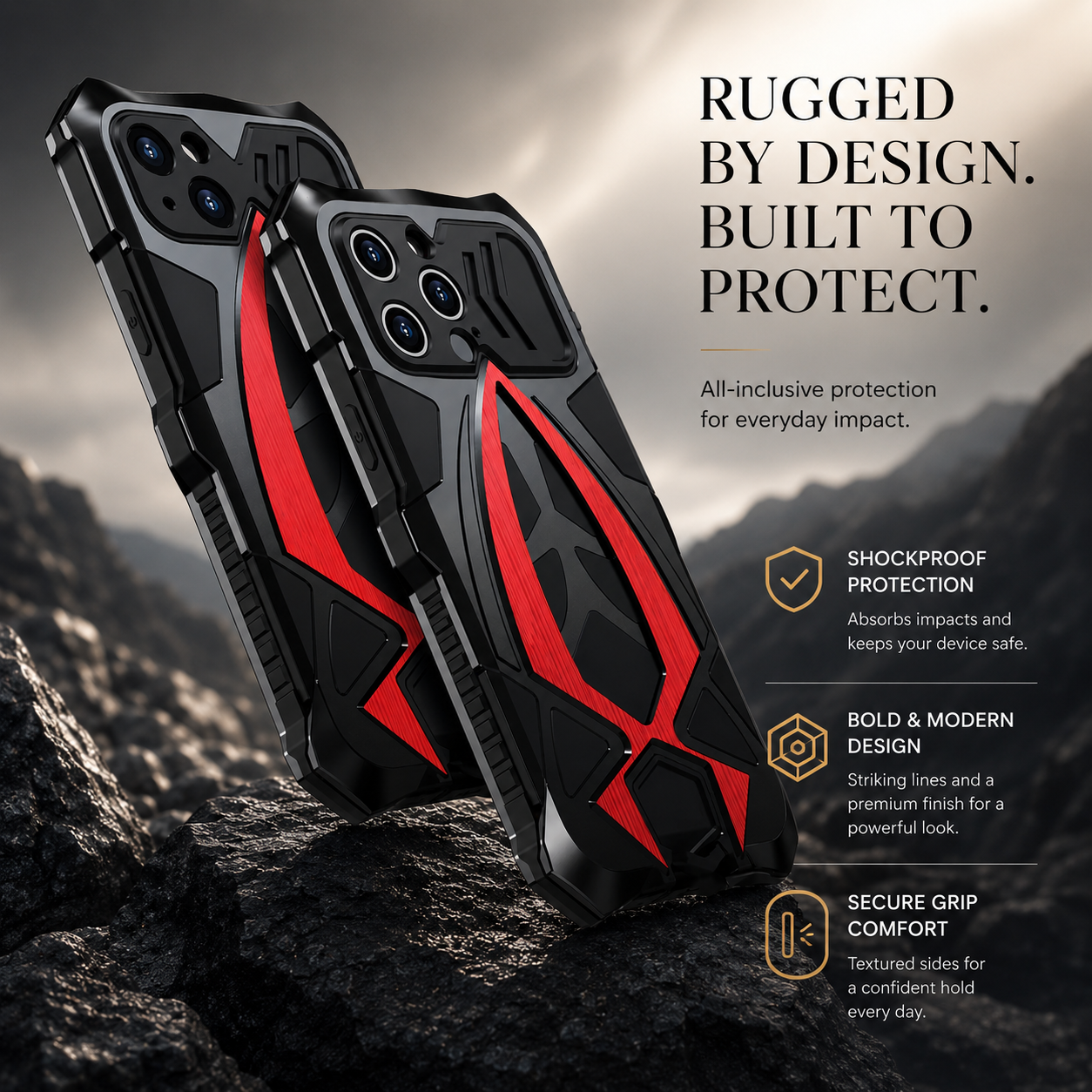 Premium iPhone Case Rugged Metal Frame Armor Protective Cover Camera Lens Protection Shockproof Heavy Duty Anti Scratch Dustproof Full Edge Defense