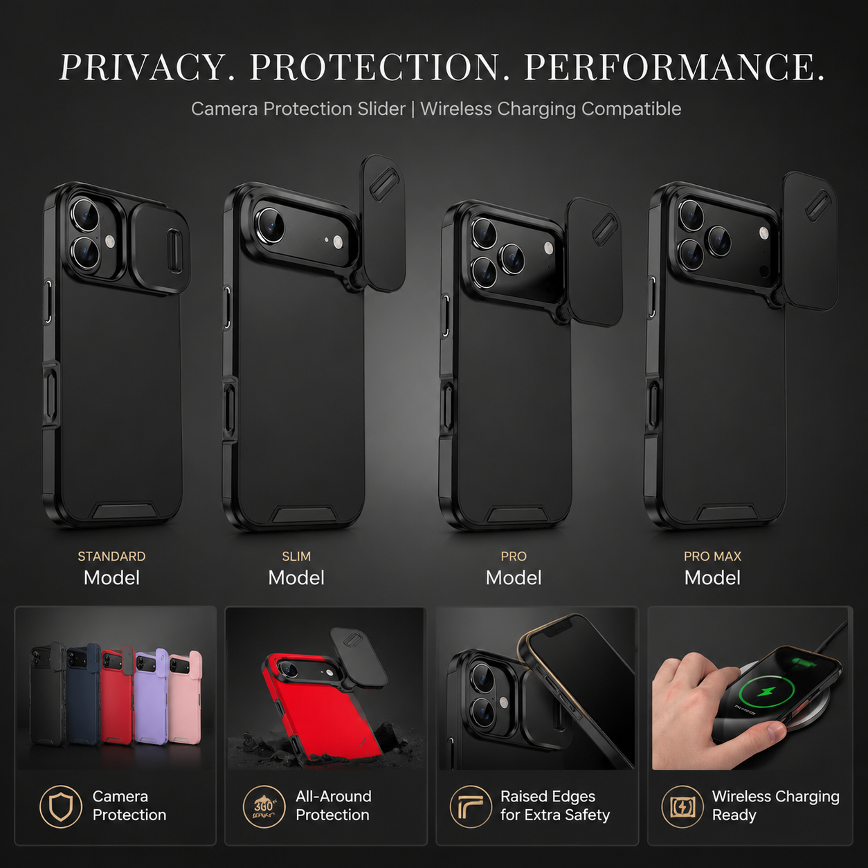 Premium iPhone Case Slide Camera Cover Shockproof PC TPU Protective Cover Anti Collision Camera Protection Slim Durable Full Coverage Anti Scratch Design