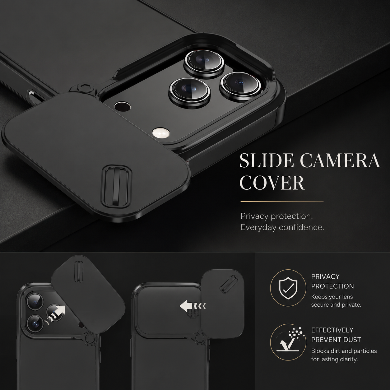 Premium iPhone Case Slide Camera Cover Shockproof PC TPU Protective Cover Anti Collision Camera Protection Slim Durable Full Coverage Anti Scratch Design