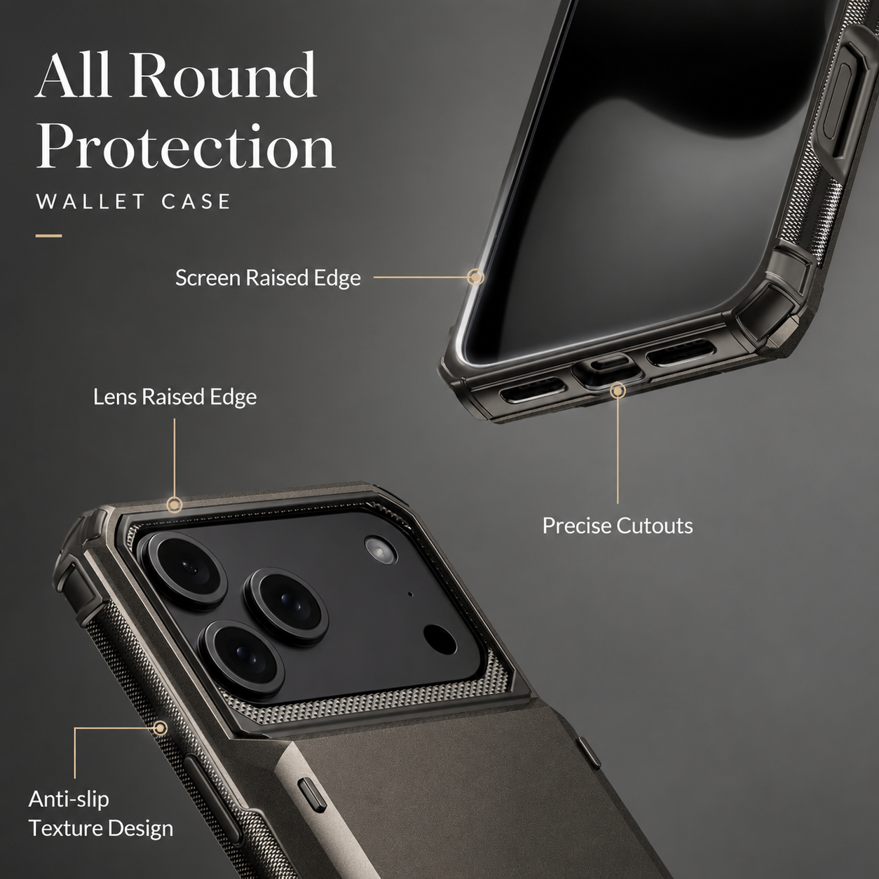 Premium iPhone Case Slide Wallet Card Holder Dual Layer PC Armor Cover Shockproof Protective Anti Fingerprint Non Slip Business Design