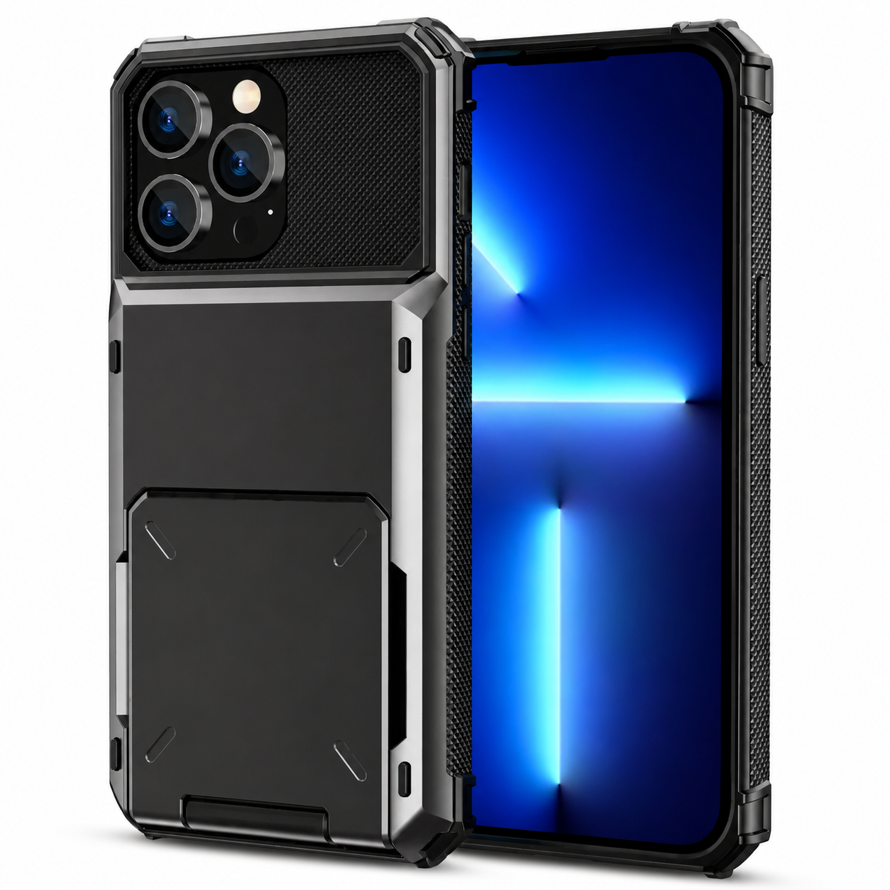 Premium iPhone Case Slide Wallet Card Holder Dual Layer PC Armor Cover Shockproof Protective Anti Fingerprint Non Slip Business Design