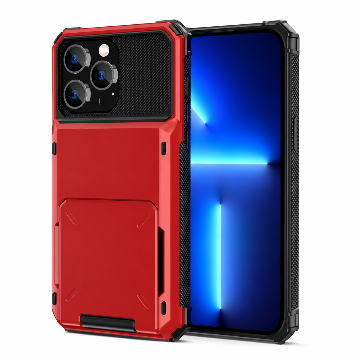 Premium iPhone Case Slide Wallet Card Holder Dual Layer PC Armor Cover Shockproof Protective Anti Fingerprint Non Slip Business Design