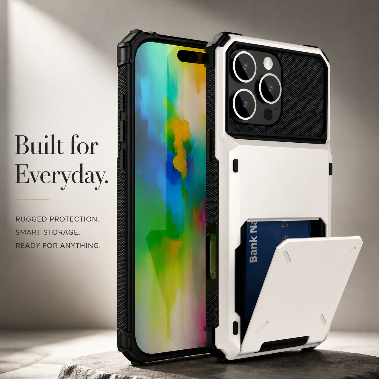 Premium iPhone Case Slide Wallet Card Holder Dual Layer PC Armor Cover Shockproof Protective Anti Fingerprint Non Slip Business Design