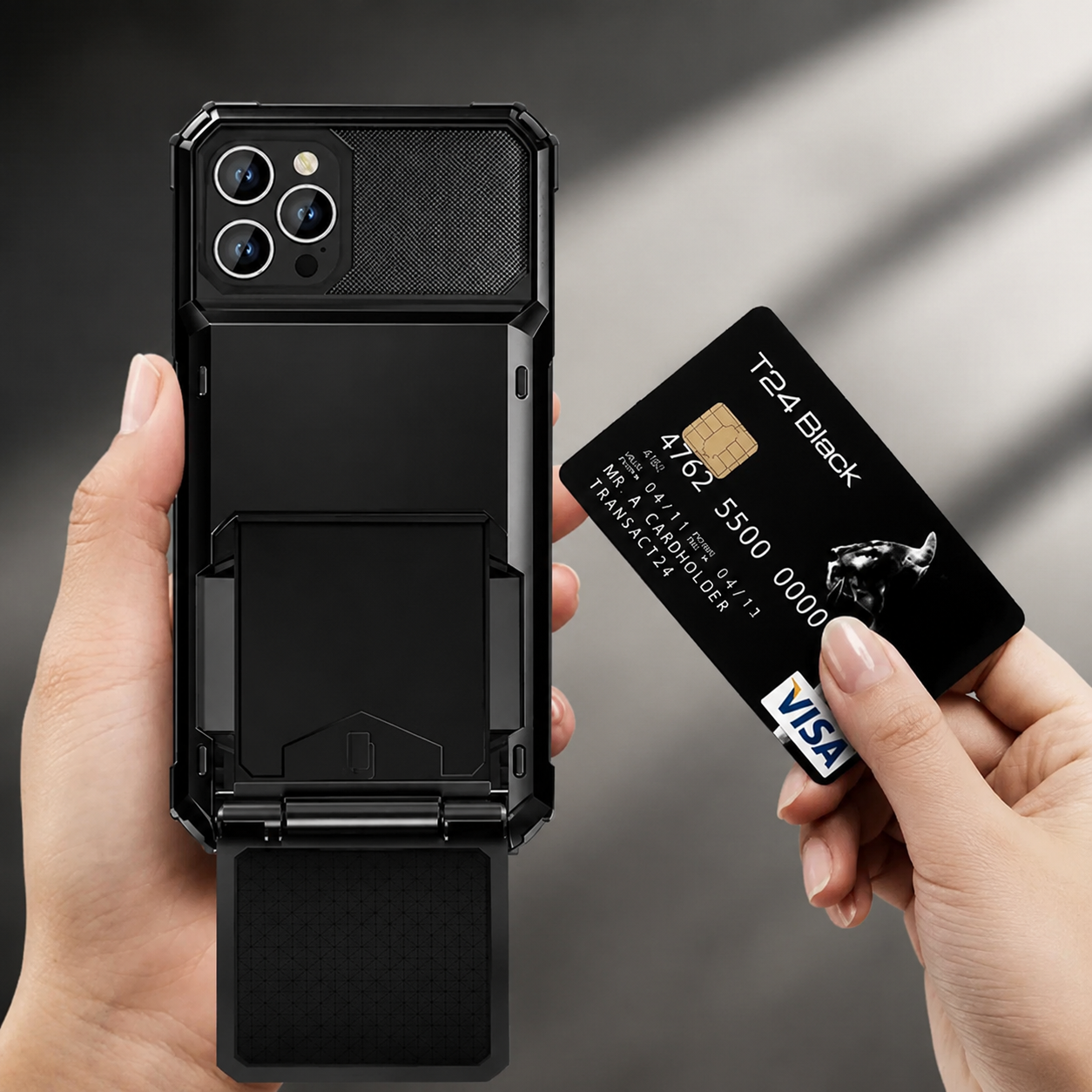 Premium iPhone Case Slide Wallet Card Holder Dual Layer PC Armor Cover Shockproof Protective Anti Fingerprint Non Slip Business Design
