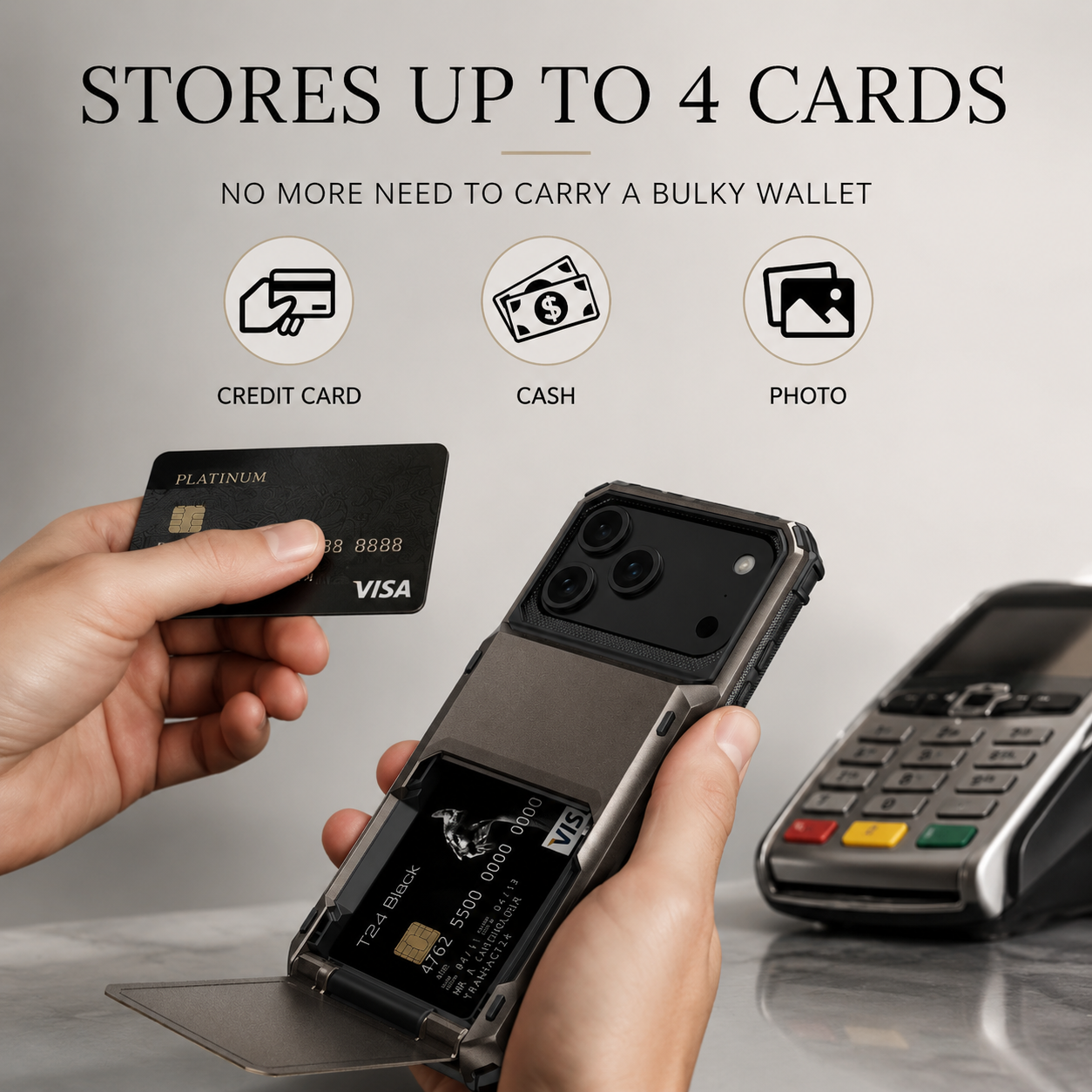 Premium iPhone Case Slide Wallet Card Holder Dual Layer PC Armor Cover Shockproof Protective Anti Fingerprint Non Slip Business Design