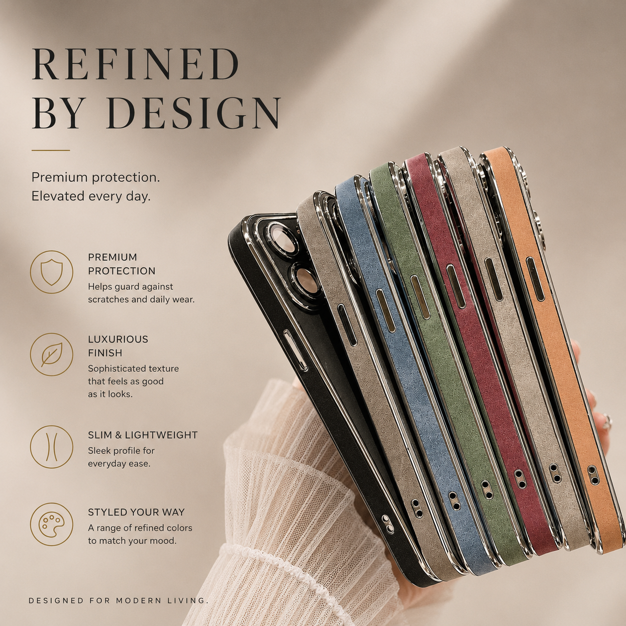 Premium iPhone Case Suede Leather Protective Cover Camera Lens Protection Shockproof Non Slip Soft Silicone Edges Electroplated Ultra Thin Slim Full Coverage Design