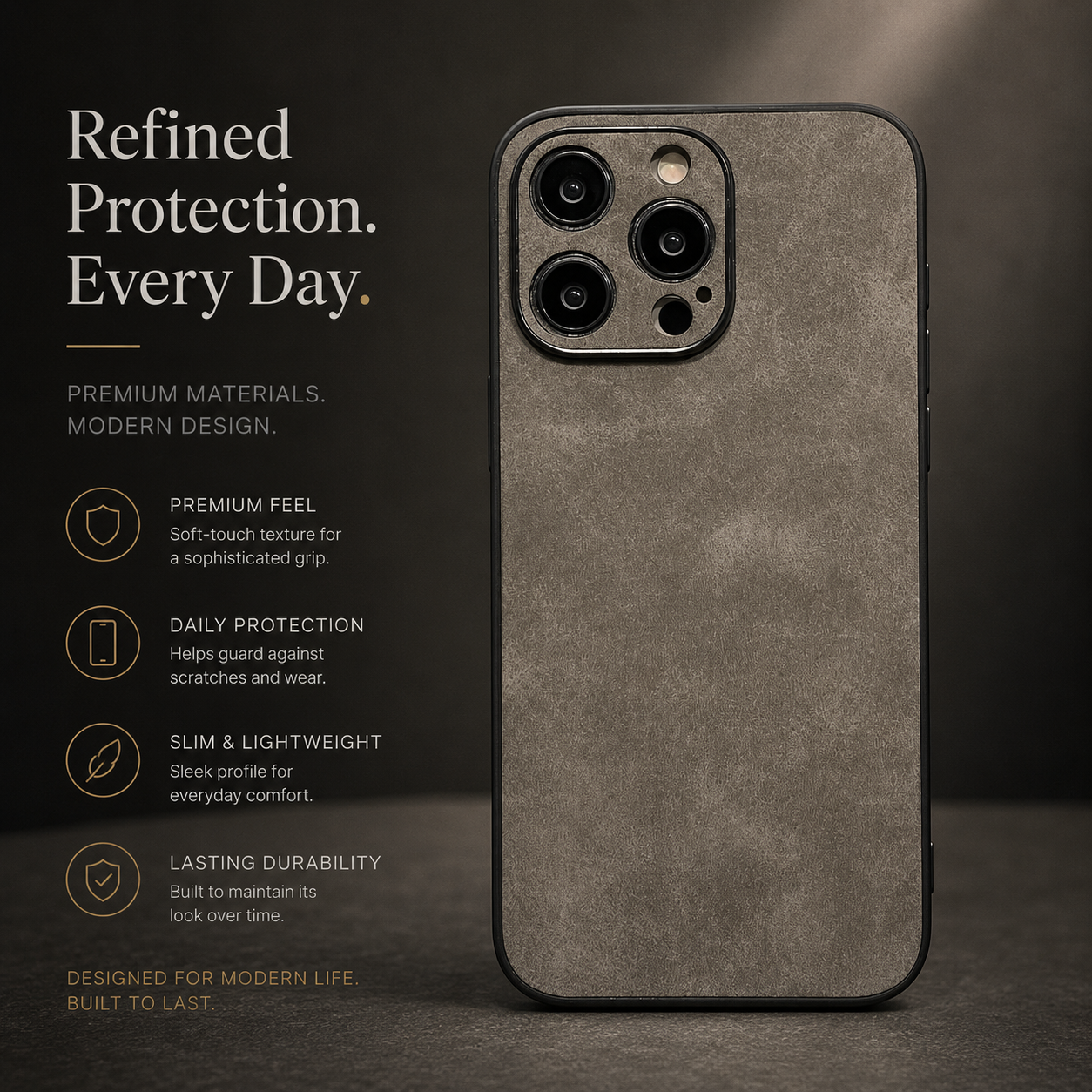 Premium iPhone Case Suede Leather Protective Cover Camera Lens Protection Shockproof Non Slip Soft Silicone Edges Electroplated Ultra Thin Slim Full Coverage Design