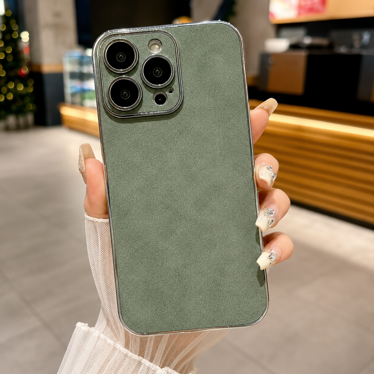 Premium iPhone Case Suede Leather Protective Cover Camera Lens Protection Shockproof Non Slip Soft Silicone Edges Electroplated Ultra Thin Slim Full Coverage Design