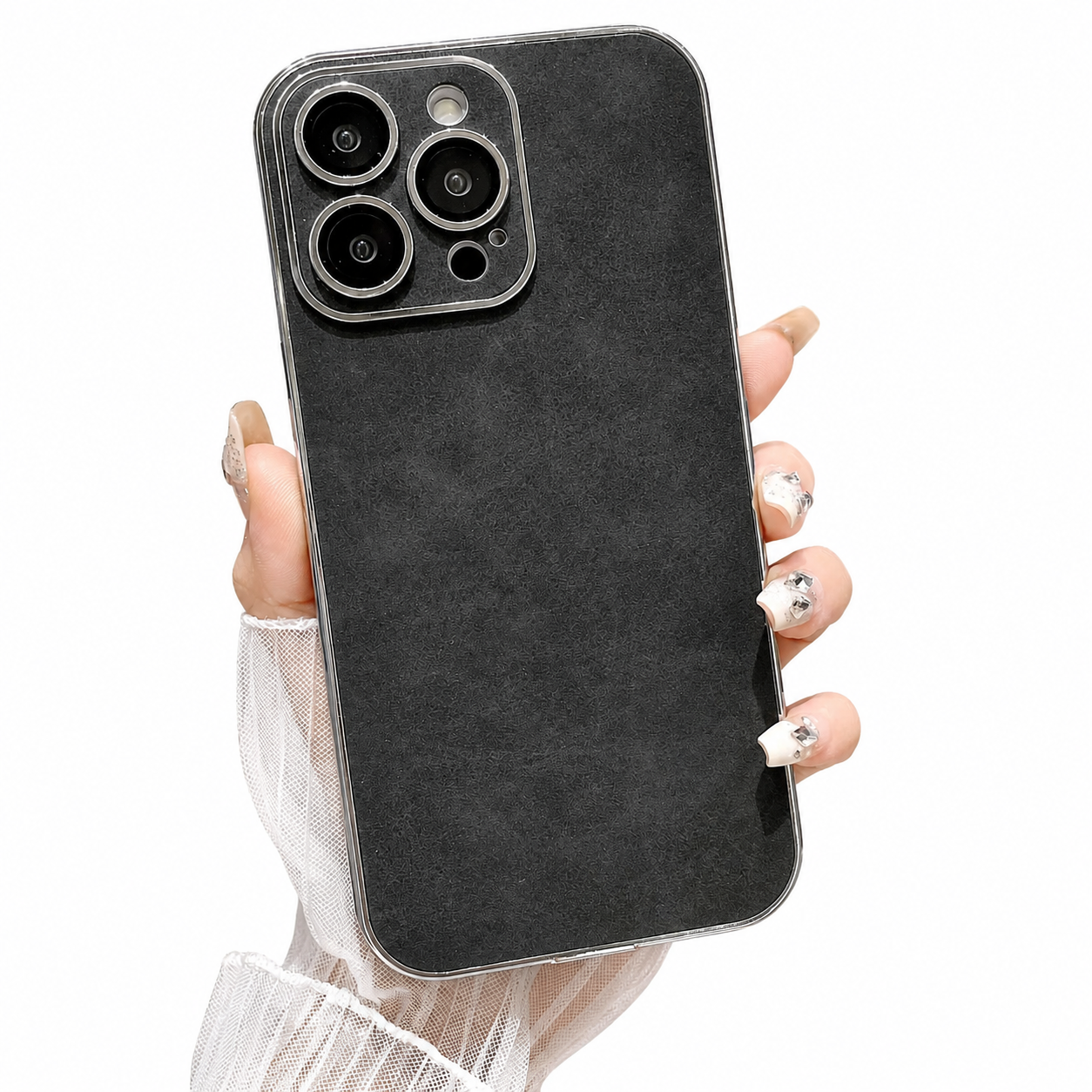 Premium iPhone Case Suede Leather Protective Cover Camera Lens Protection Shockproof Non Slip Soft Silicone Edges Electroplated Ultra Thin Slim Full Coverage Design