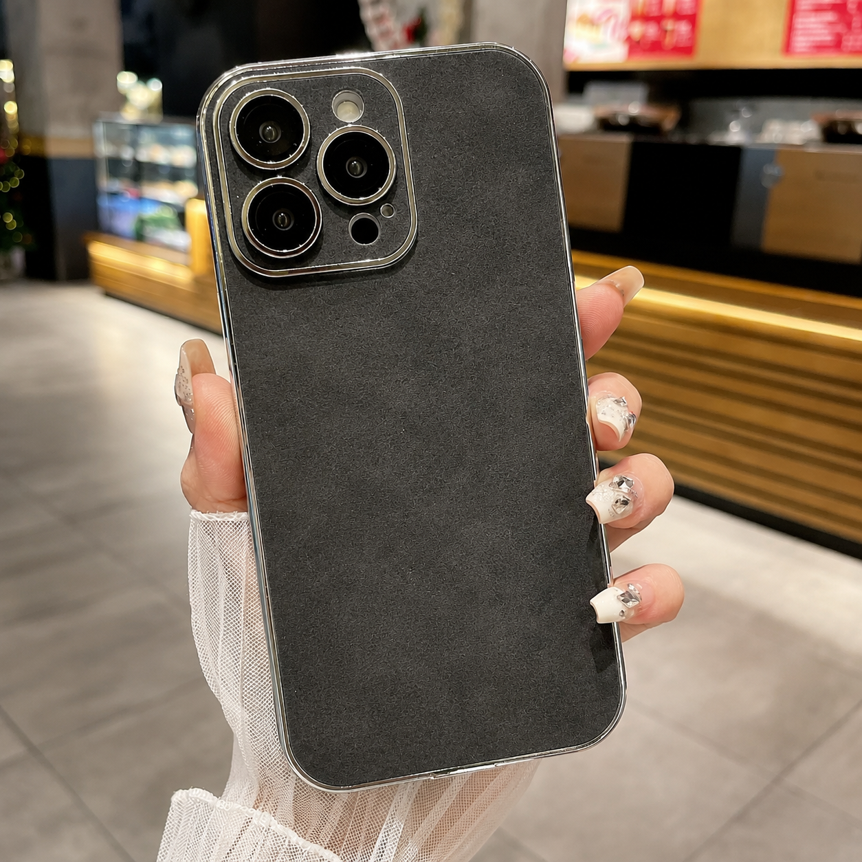 Premium iPhone Case Suede Leather Protective Cover Camera Lens Protection Shockproof Non Slip Soft Silicone Edges Electroplated Ultra Thin Slim Full Coverage Design