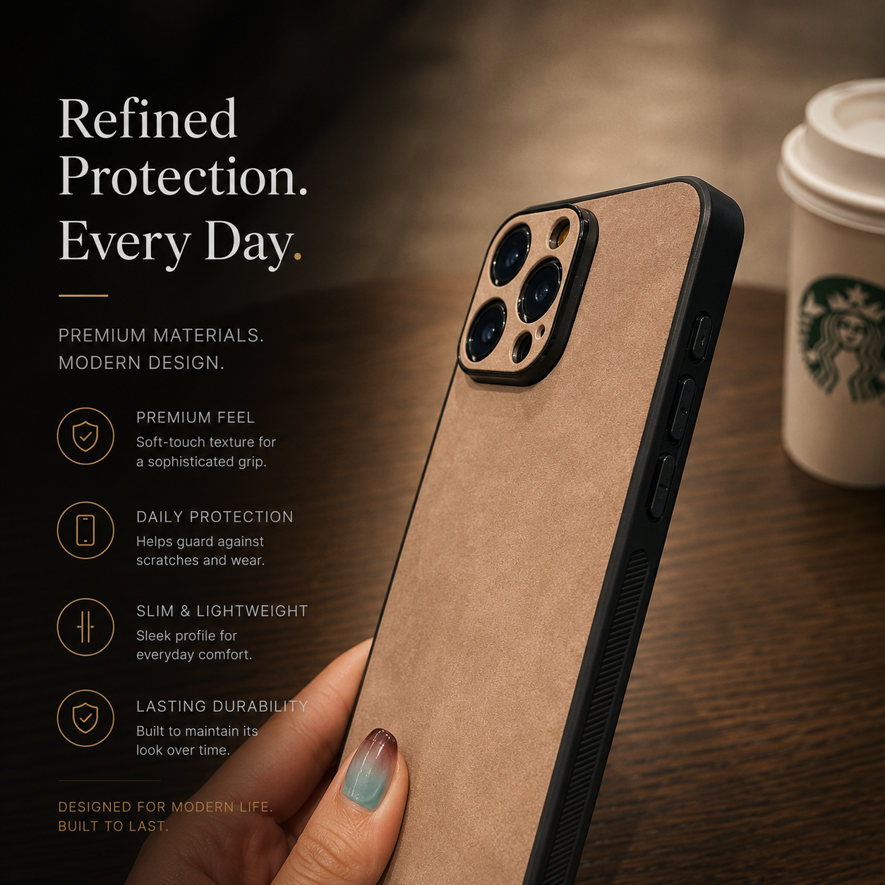 Premium iPhone Case Suede Leather Protective Cover Camera Lens Protection Shockproof Non Slip Soft Silicone Edges Electroplated Ultra Thin Slim Full Coverage Design