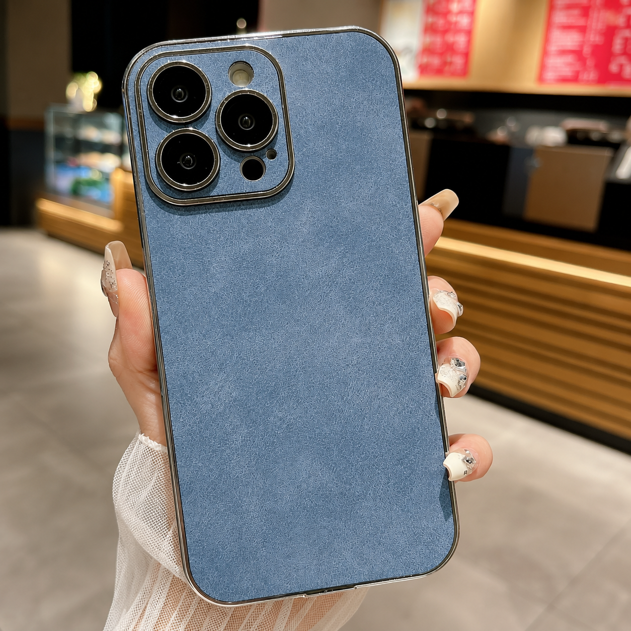 Premium iPhone Case Suede Leather Protective Cover Camera Lens Protection Shockproof Non Slip Soft Silicone Edges Electroplated Ultra Thin Slim Full Coverage Design