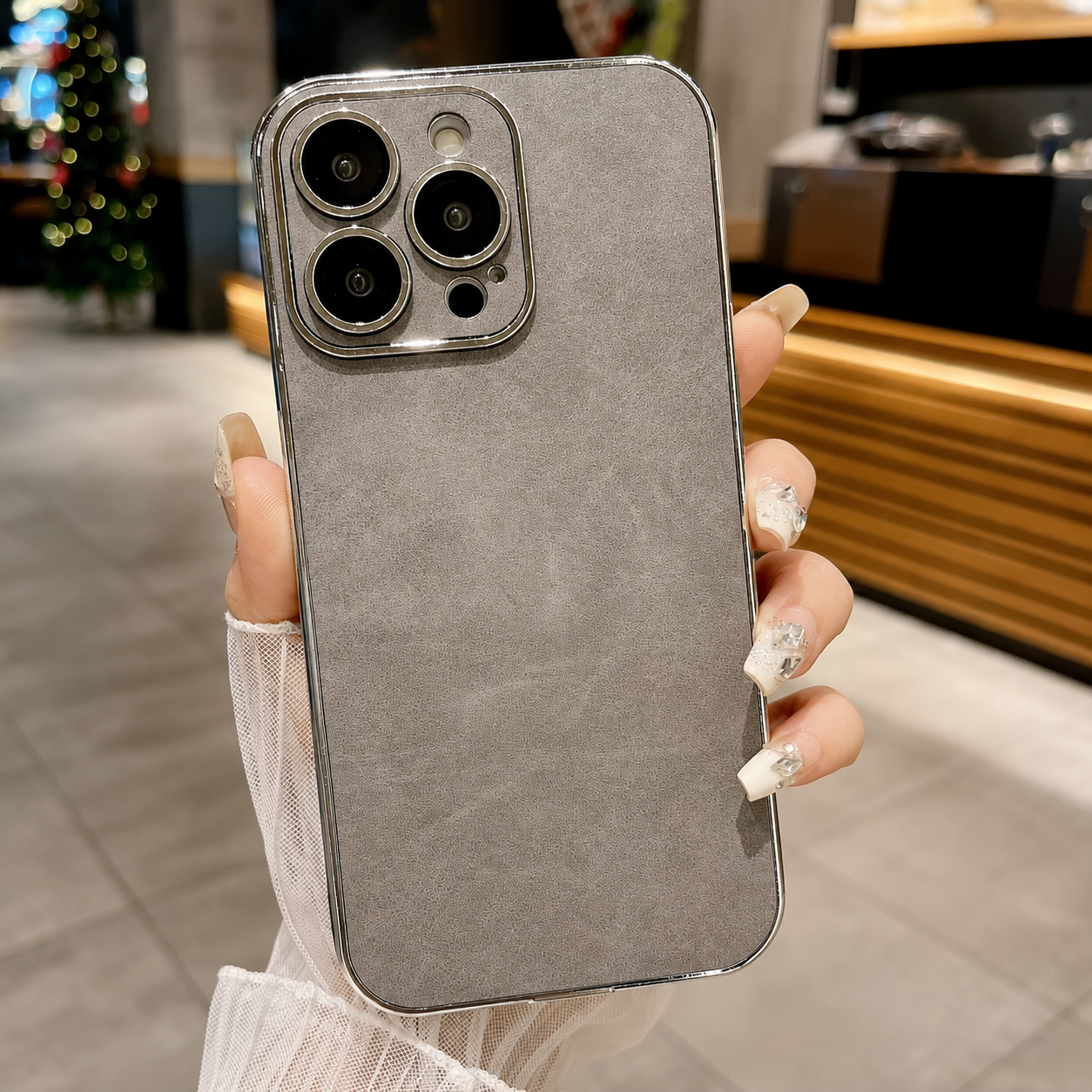 Premium iPhone Case Suede Leather Protective Cover Camera Lens Protection Shockproof Non Slip Soft Silicone Edges Electroplated Ultra Thin Slim Full Coverage Design