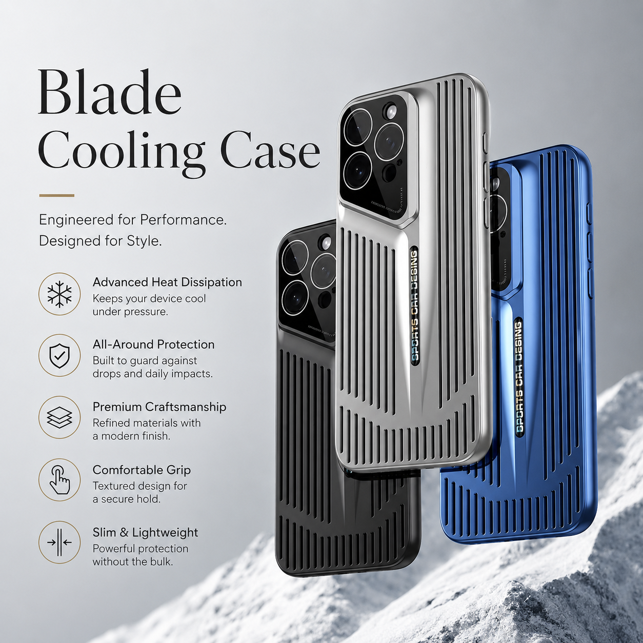 Premium iPhone Case Ultra Thin Blade Style Heat Dissipation Shockproof PC Transparent Protective Cover Slim Full Coverage Skin Fit Design