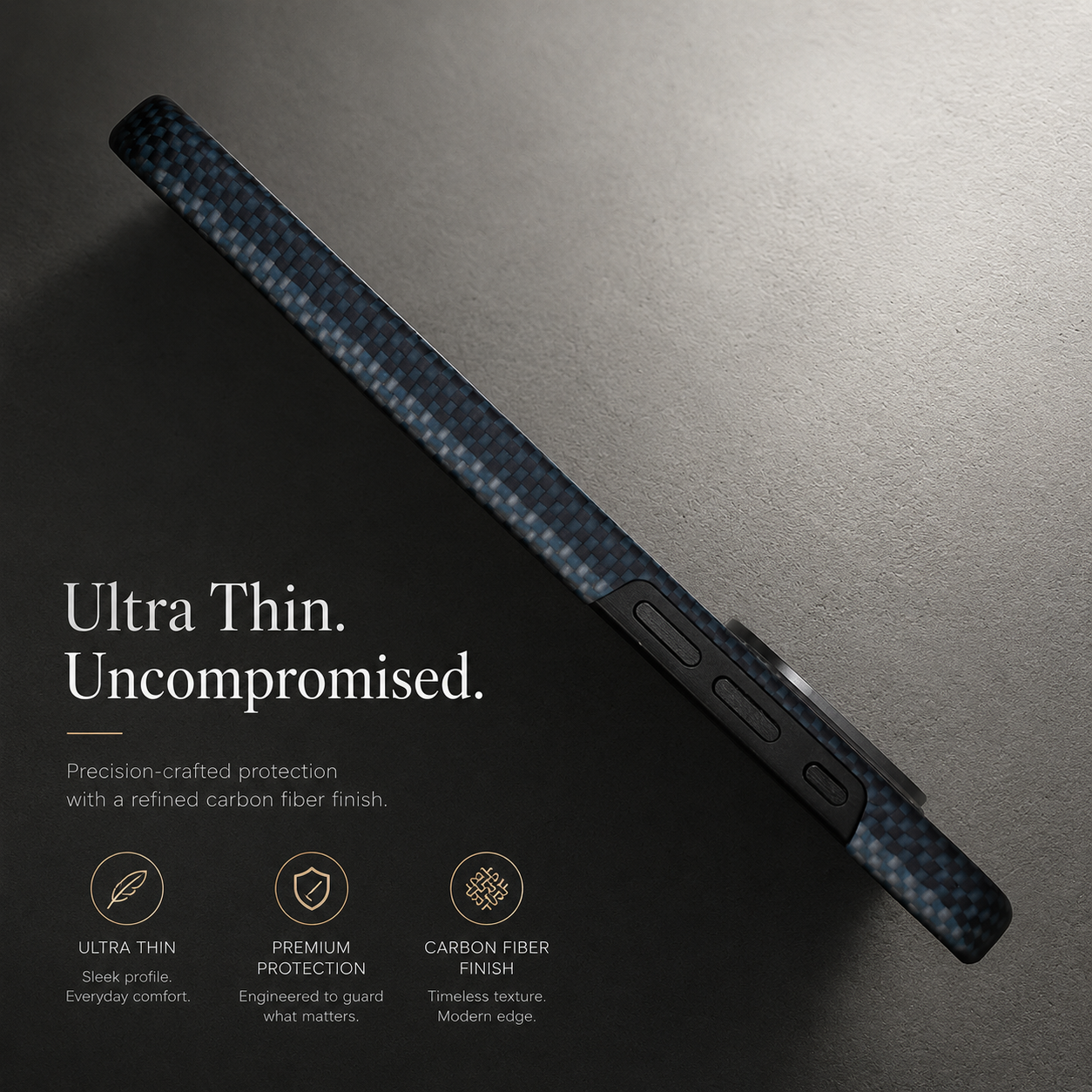 Premium iPhone Case Ultra Thin Carbon Fiber Aramid Cover Lightweight Shockproof Full Coverage Anti Fingerprint Anti Scratch Slim Protective Design