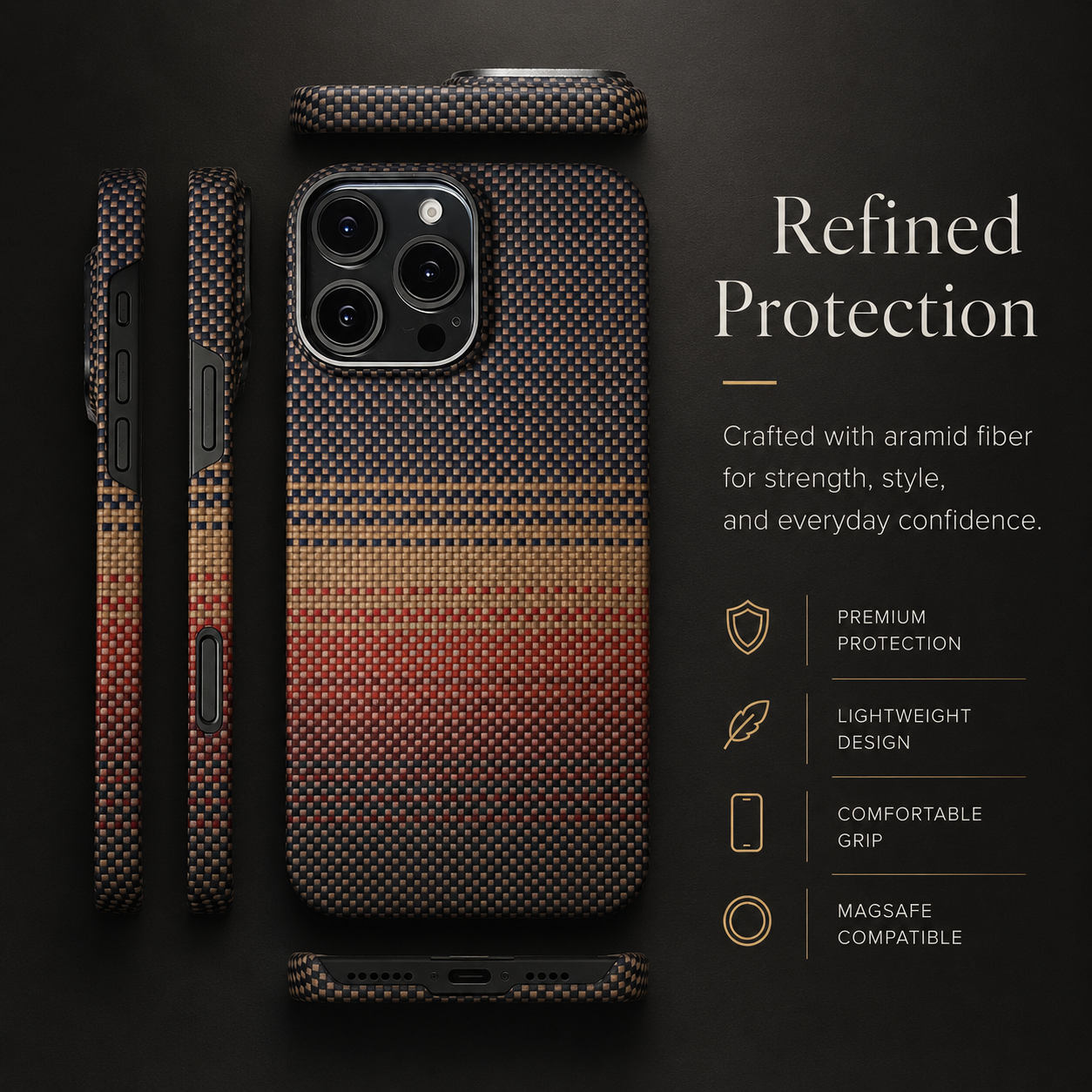 Premium iPhone Case Ultra Thin Carbon Fiber Aramid Cover Lightweight Shockproof Full Coverage Anti Fingerprint Anti Scratch Slim Protective Design