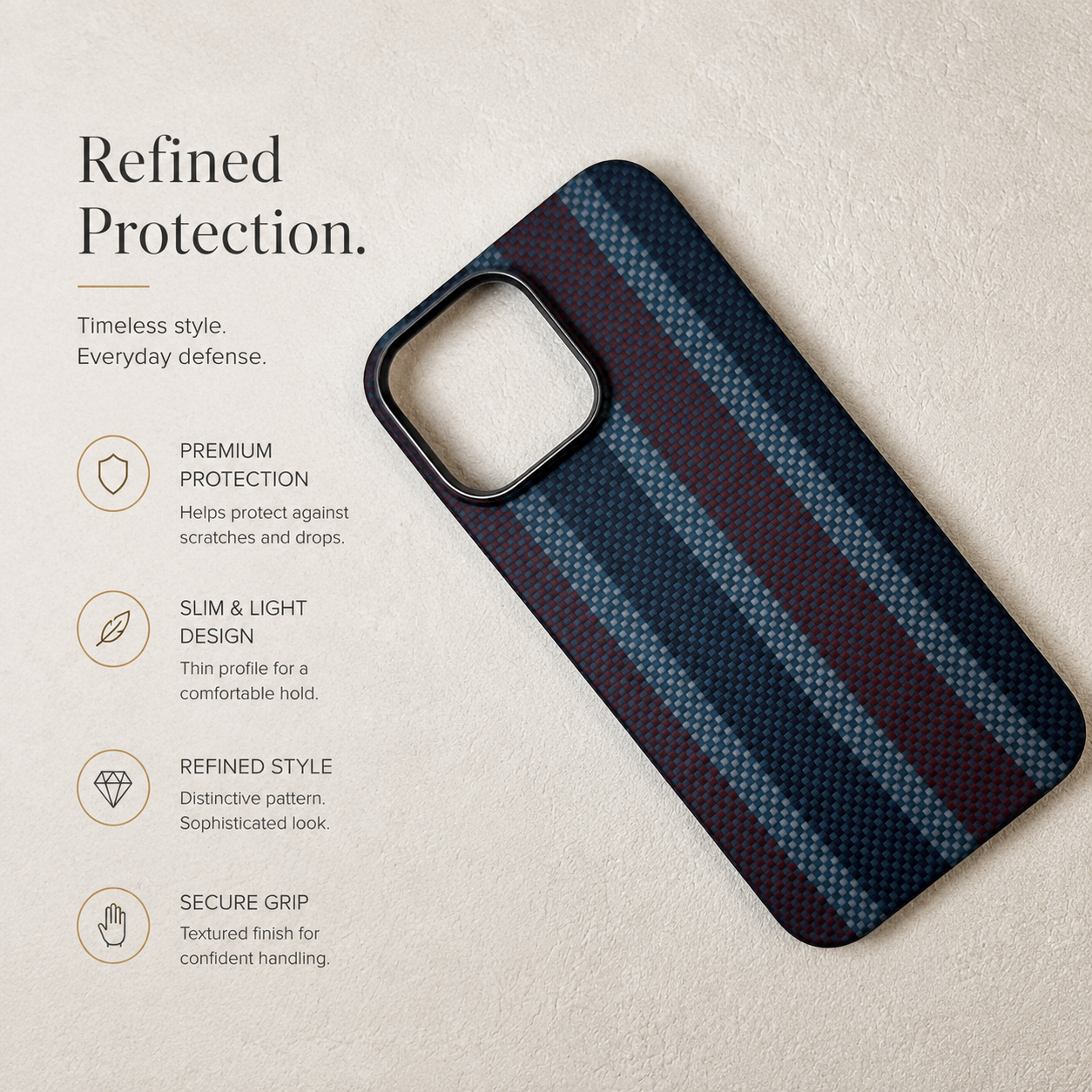 Premium iPhone Case Ultra Thin Carbon Fiber Aramid Cover Lightweight Shockproof Full Coverage Anti Fingerprint Anti Scratch Slim Protective Design