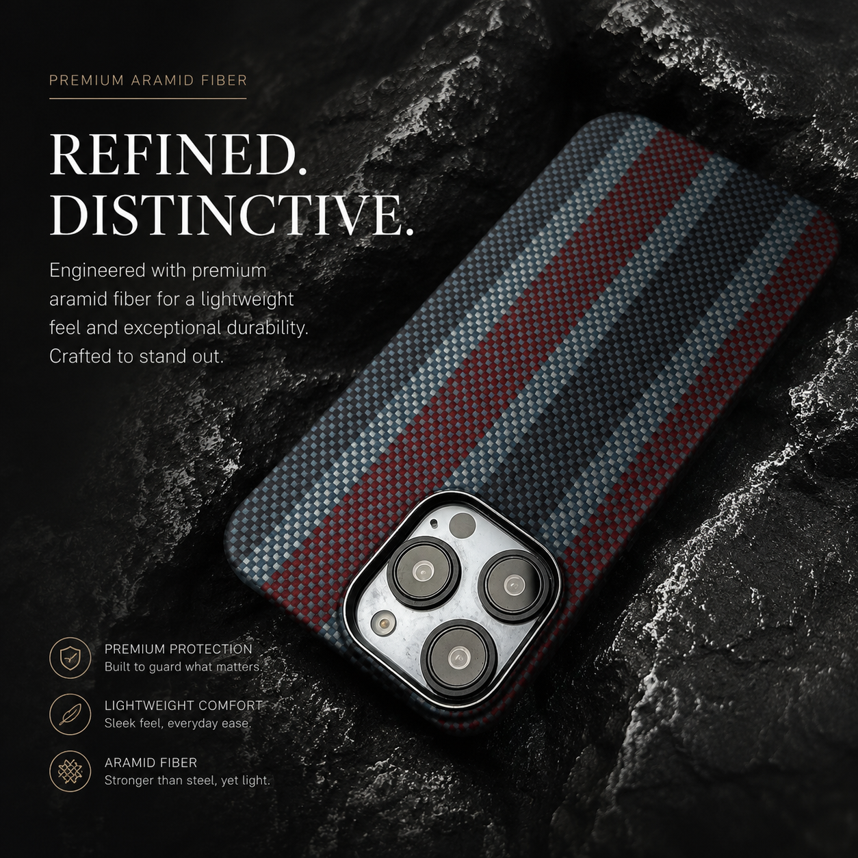 Premium iPhone Case Ultra Thin Carbon Fiber Aramid Cover Lightweight Shockproof Full Coverage Anti Fingerprint Anti Scratch Slim Protective Design