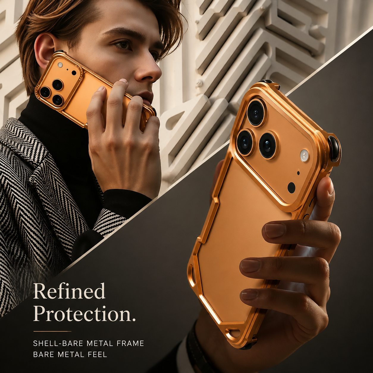 Premium iPhone Case Ultra Thin Metal Frame Bumper Shockproof Wireless Charging Compatible Slim Lightweight Camera Protection Half Wrapped Design