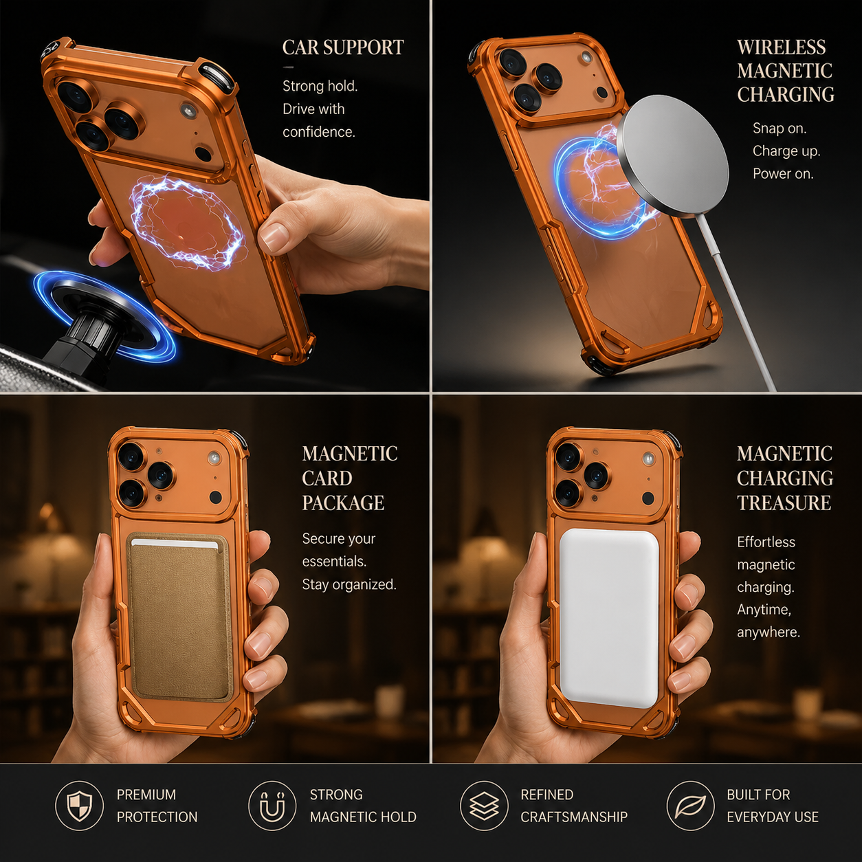 Premium iPhone Case Ultra Thin Metal Frame Bumper Shockproof Wireless Charging Compatible Slim Lightweight Camera Protection Half Wrapped Design