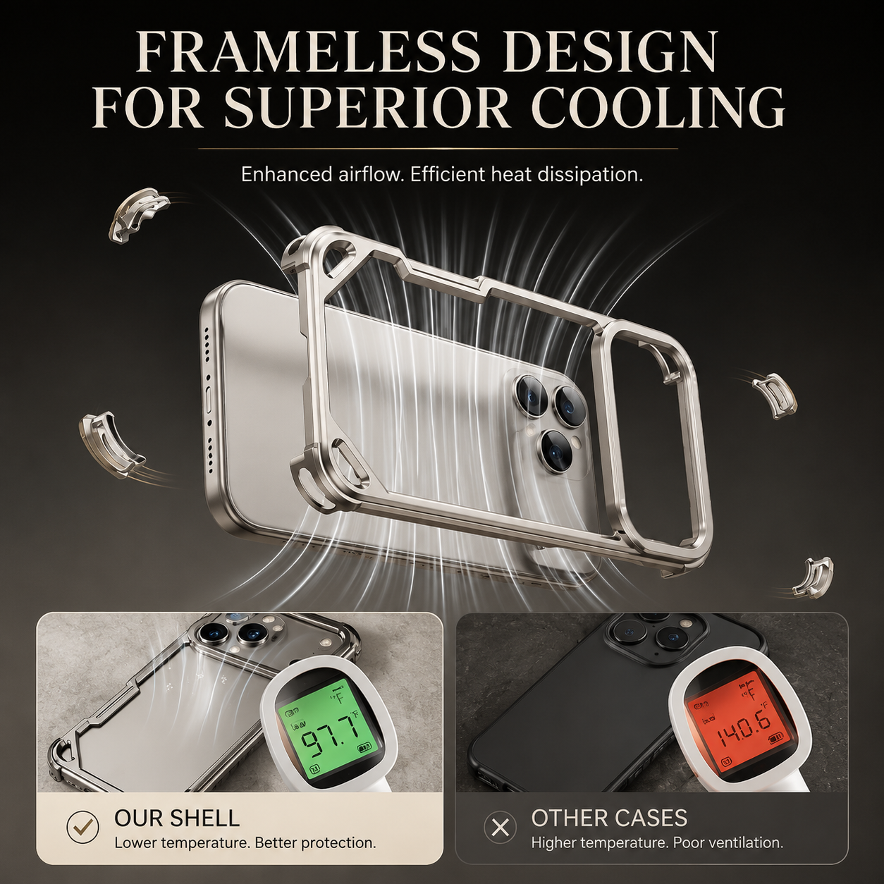 Premium iPhone Case Ultra Thin Metal Frame Bumper Shockproof Wireless Charging Compatible Slim Lightweight Camera Protection Half Wrapped Design