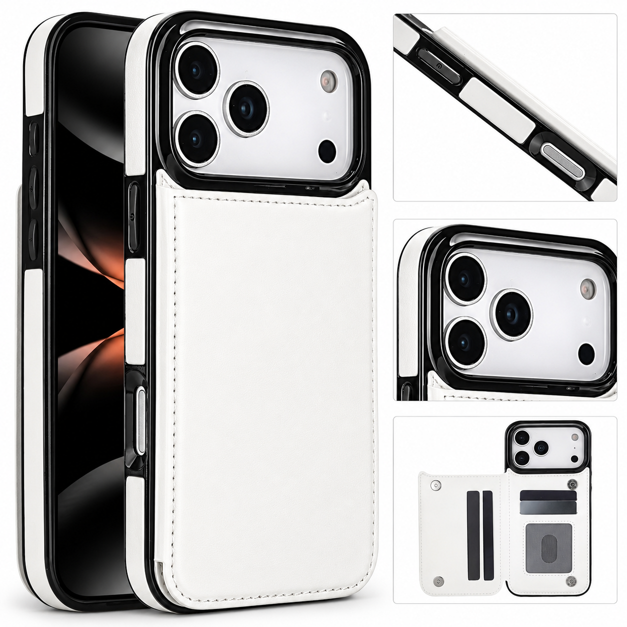 Premium iPhone Case Wallet Cover Card Holder Faux Leather Kickstand Double Magnetic Clasp Shockproof Full Coverage Slim Protective Design