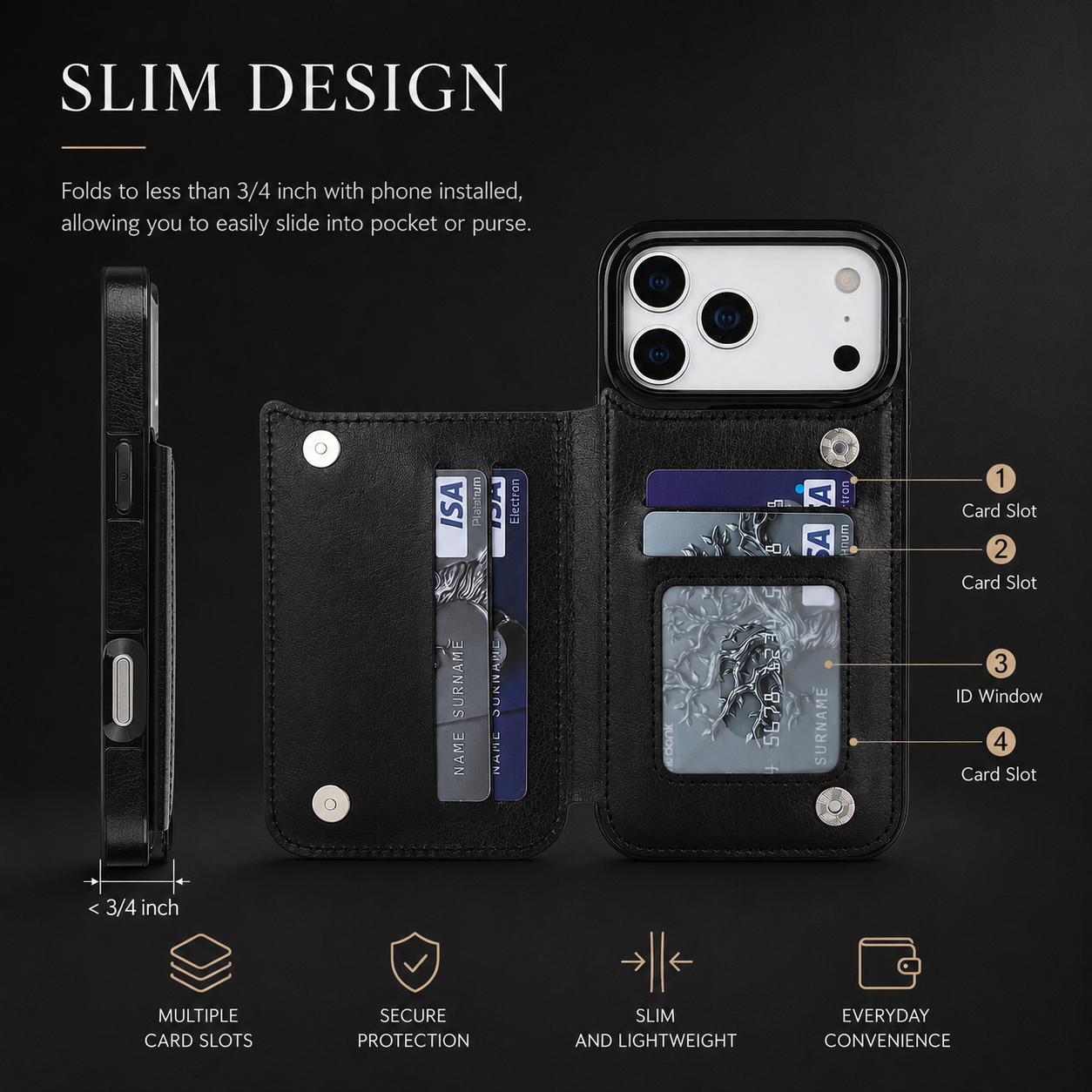 Premium iPhone Case Wallet Cover Card Holder Faux Leather Kickstand Double Magnetic Clasp Shockproof Full Coverage Slim Protective Design