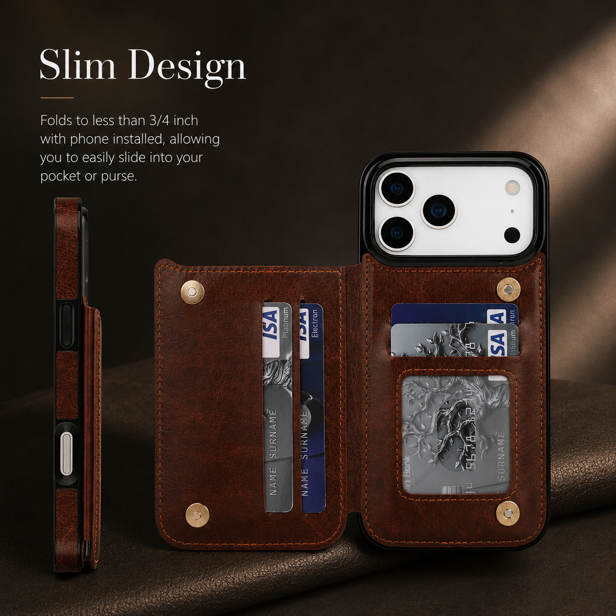 Premium iPhone Case Wallet Cover Card Holder Faux Leather Kickstand Double Magnetic Clasp Shockproof Full Coverage Slim Protective Design