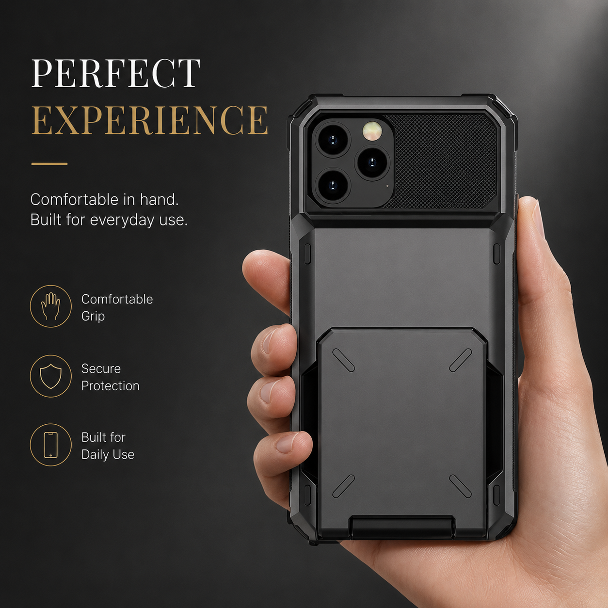 Premium iPhone Case Wallet Cover Hidden Card Holder Dual Layer Shockproof Armor Anti Scratch Raised Camera Protection Slim Full Coverage Design