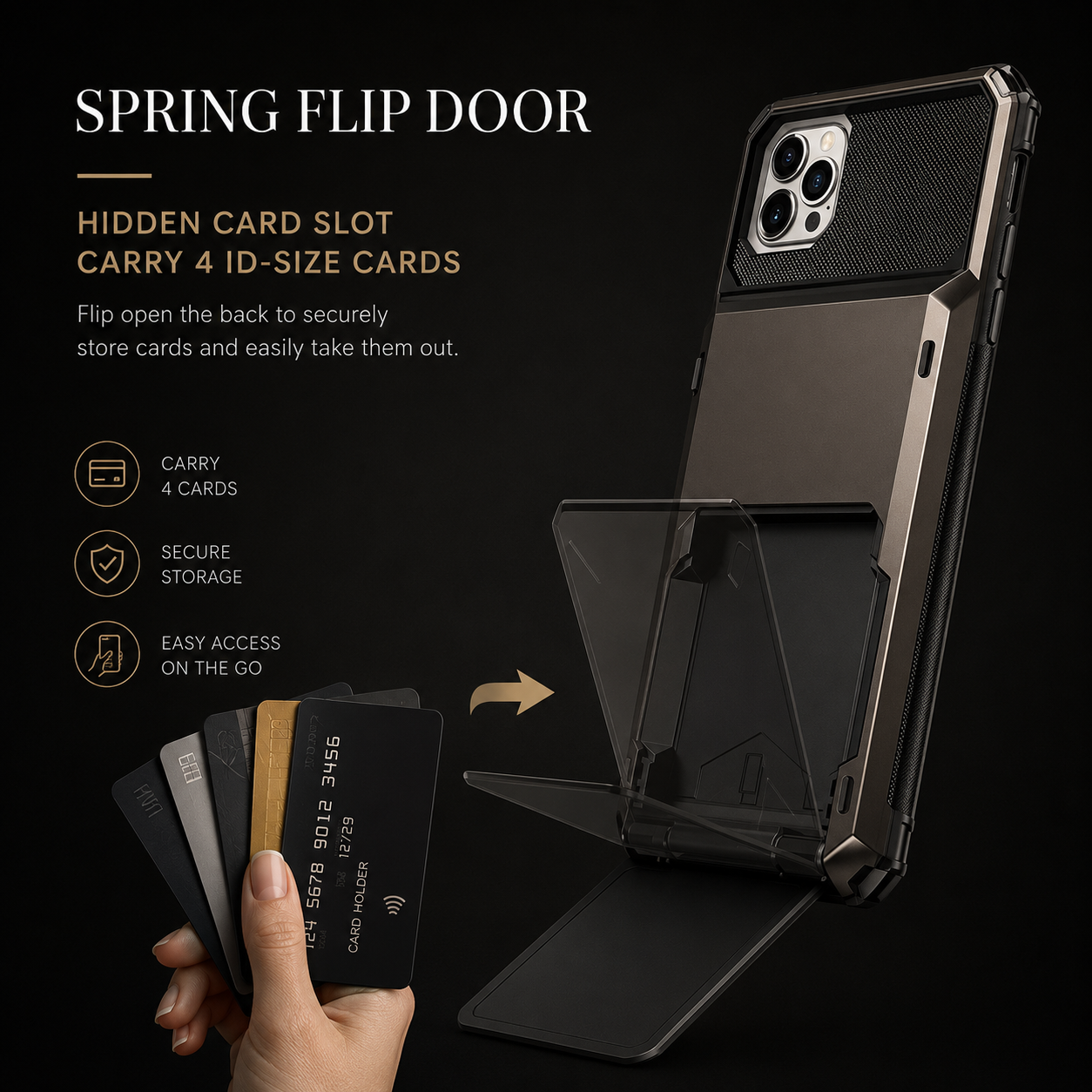 Premium iPhone Case Wallet Cover Hidden Card Holder Dual Layer Shockproof Armor Anti Scratch Raised Camera Protection Slim Full Coverage Design