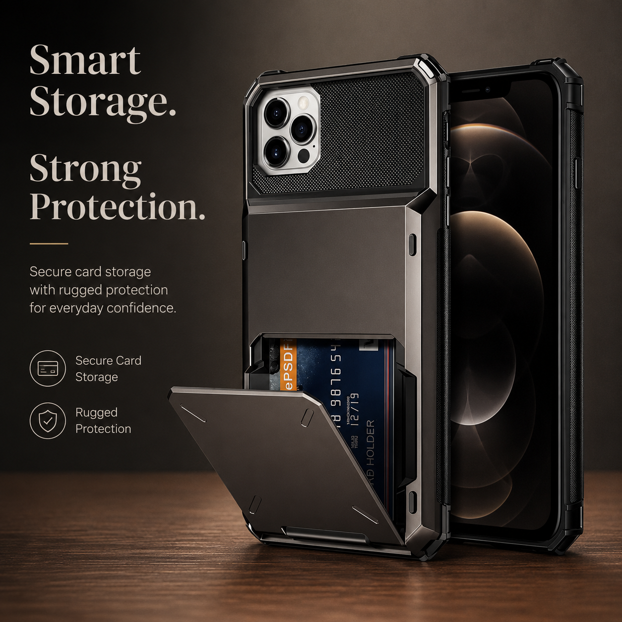 Premium iPhone Case Wallet Cover Hidden Card Holder Dual Layer Shockproof Armor Anti Scratch Raised Camera Protection Slim Full Coverage Design