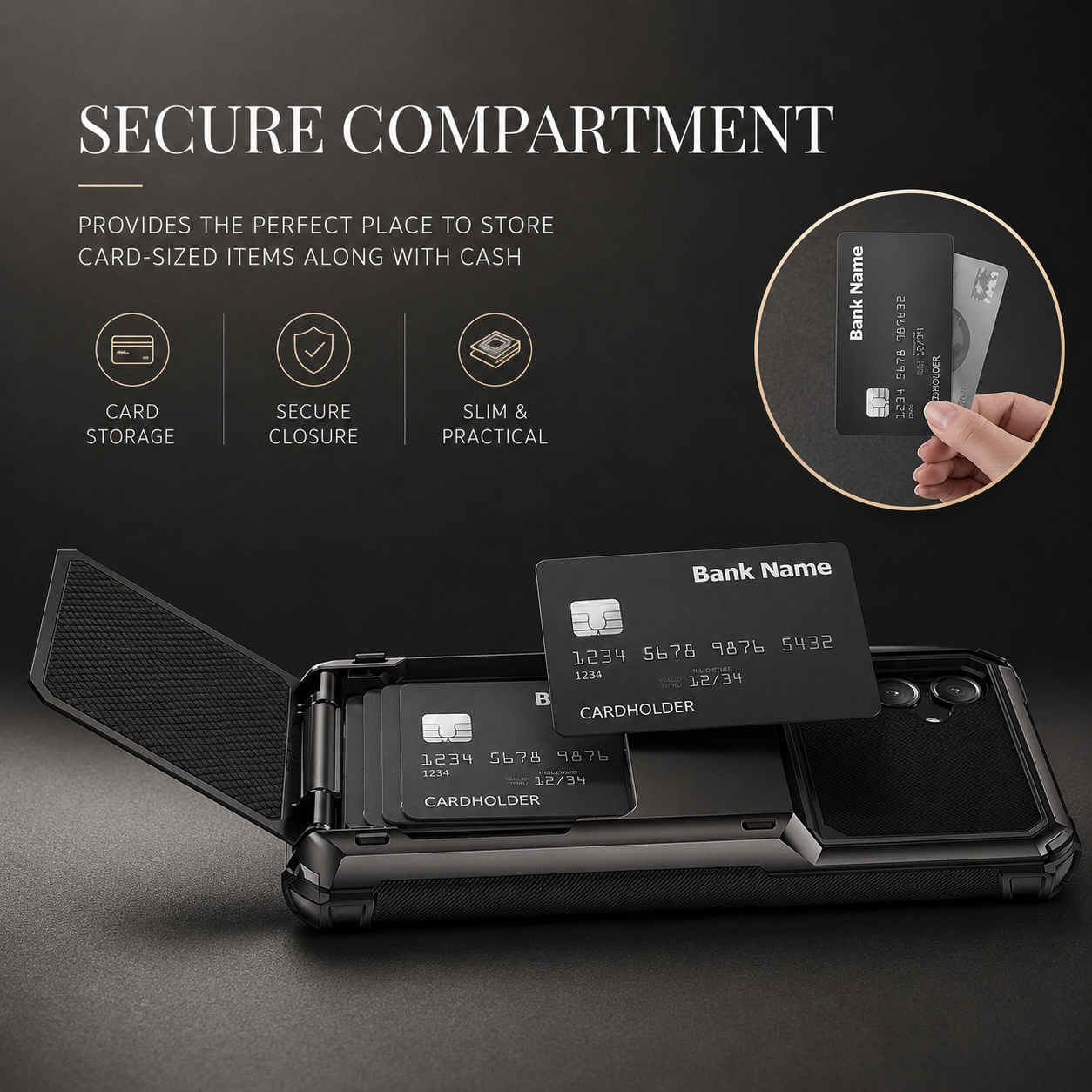 Premium iPhone Case Wallet Cover Hidden Card Holder Dual Layer Shockproof Armor Anti Scratch Raised Camera Protection Slim Full Coverage Design