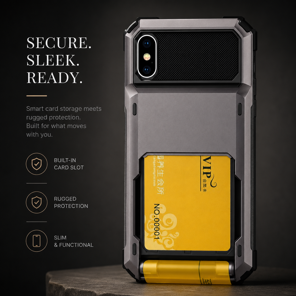 Premium iPhone Case Wallet Cover Hidden Card Holder Dual Layer Shockproof Armor Anti Scratch Raised Camera Protection Slim Full Coverage Design