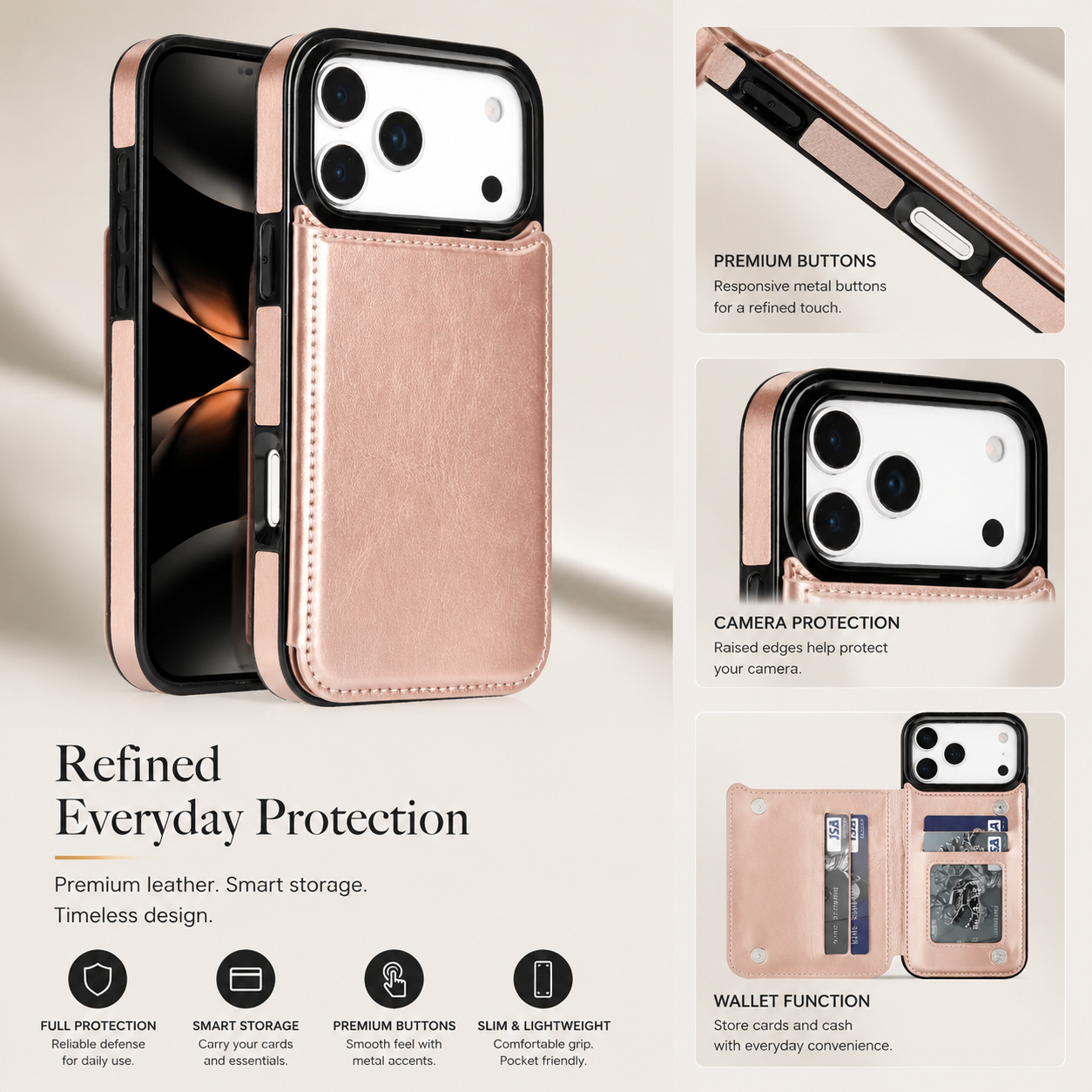 Premium iPhone Case Wallet Flip Cover Card Holder Magnetic Clasp Kickstand Faux Leather Shockproof Anti Scratch Slim Full Coverage Protective Design