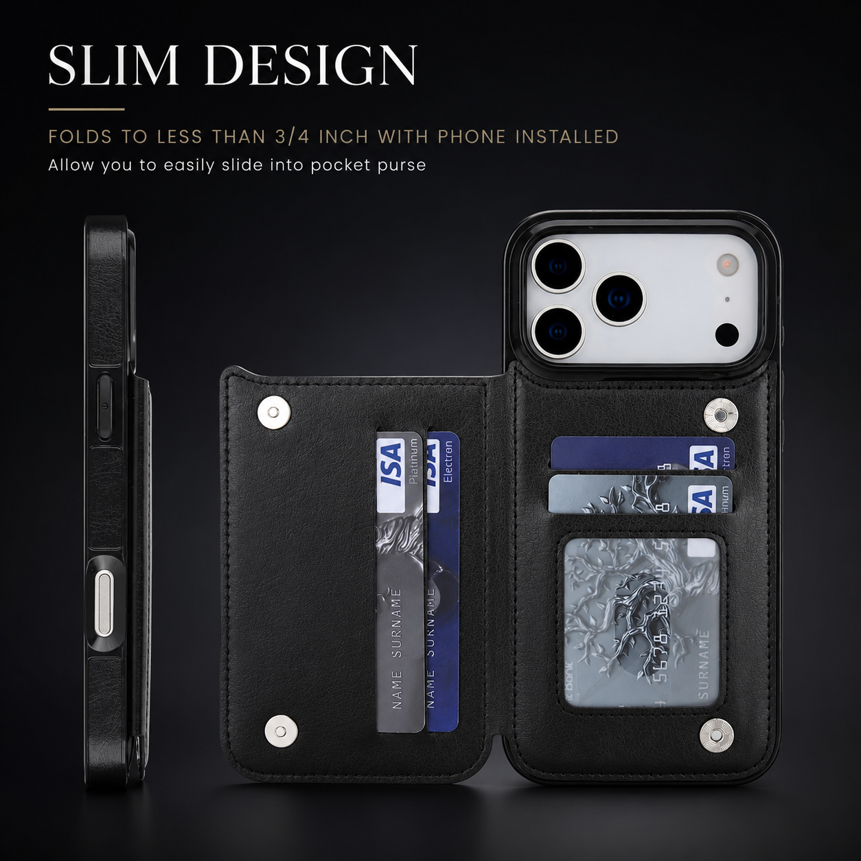 Premium iPhone Case Wallet Flip Cover Card Holder Magnetic Clasp Kickstand Faux Leather Shockproof Anti Scratch Slim Full Coverage Protective Design