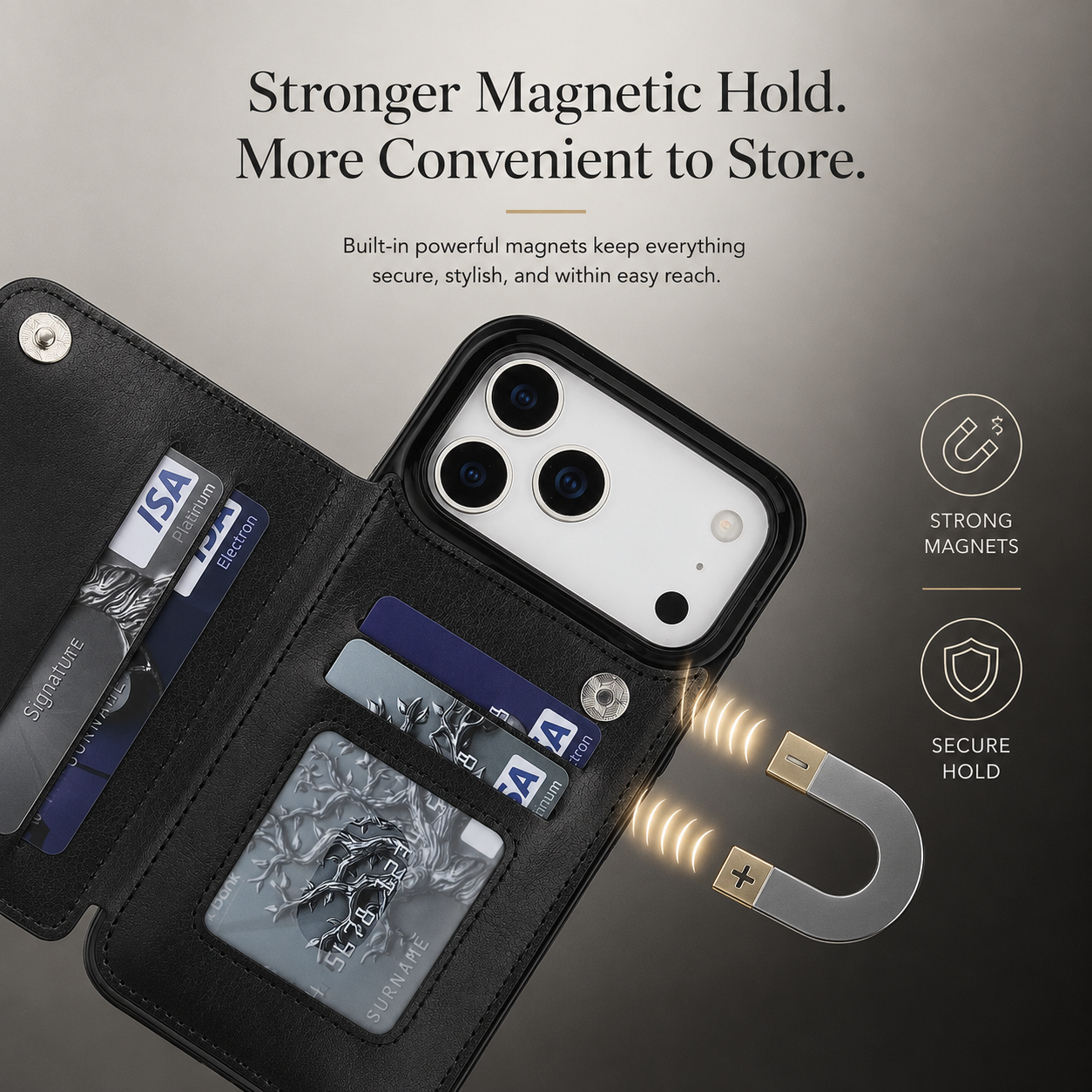 Premium iPhone Case Wallet Flip Cover Card Holder Magnetic Clasp Kickstand Faux Leather Shockproof Anti Scratch Slim Full Coverage Protective Design