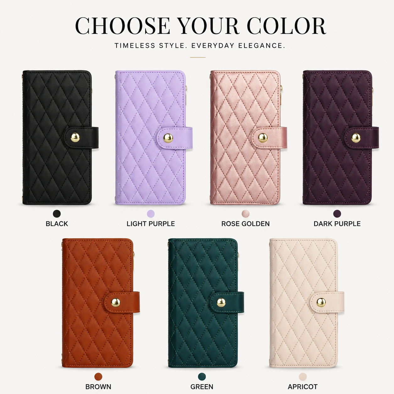 Premium iPhone Case Wallet Flip Cover Magnetic Zipper Card Holder Leather Chain Strap Shockproof Anti Scratch Full Coverage Protective Design