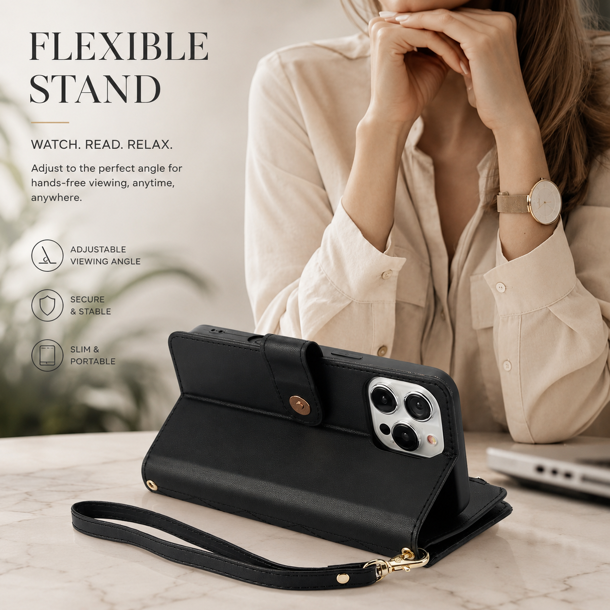 Premium iPhone Case Wallet Flip Cover Magnetic Zipper Card Holder Leather Chain Strap Shockproof Anti Scratch Full Coverage Protective Design