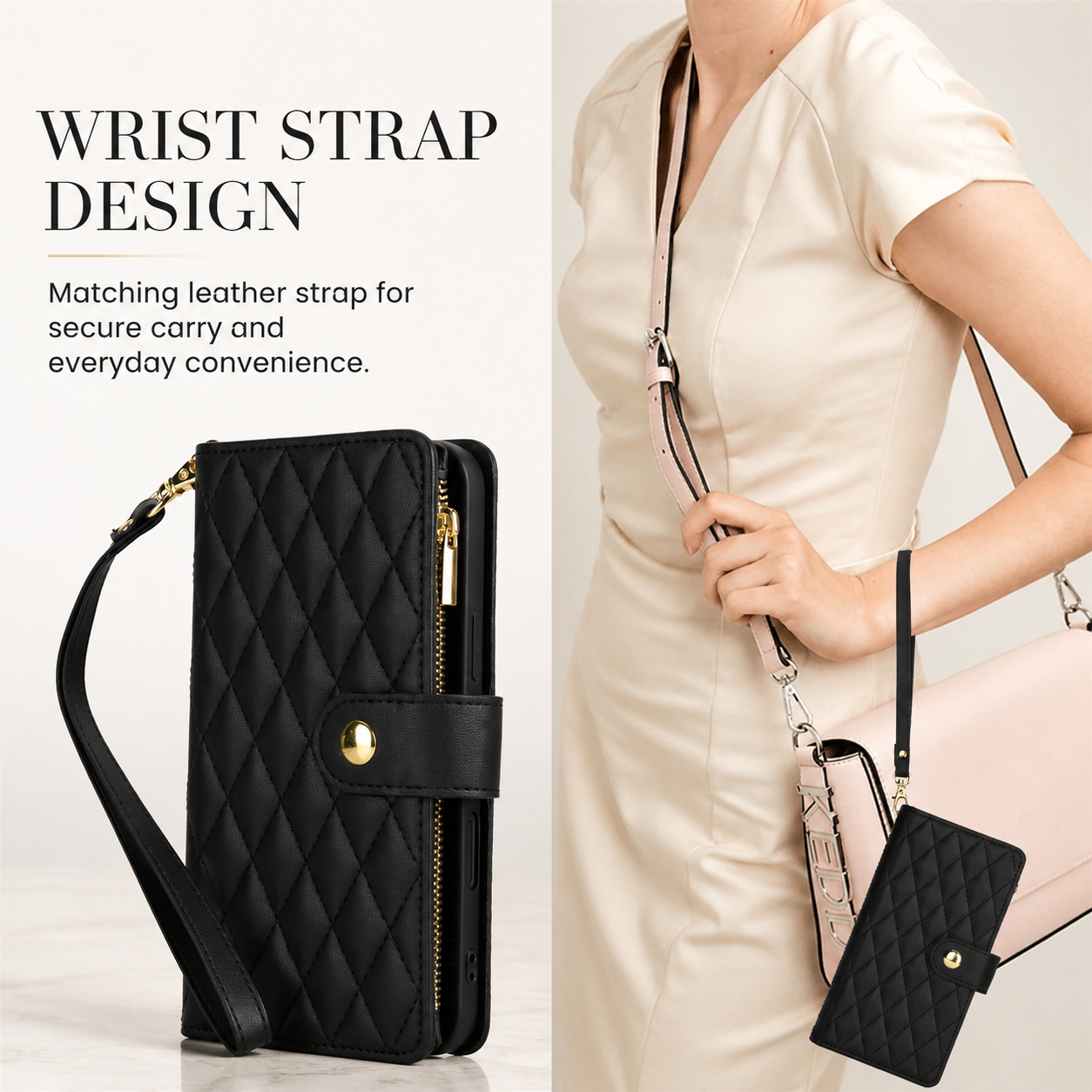 Premium iPhone Case Wallet Flip Cover Magnetic Zipper Card Holder Leather Chain Strap Shockproof Anti Scratch Full Coverage Protective Design